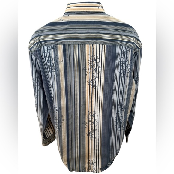 Tori Richard Aloha Hawaiian Blue & Tan Striped Floral Shirt Men L Large - Picture 3 of 5